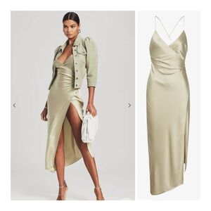 SER.O.YA | Classic Slip Emma Silk Midi Dress In Sage | L